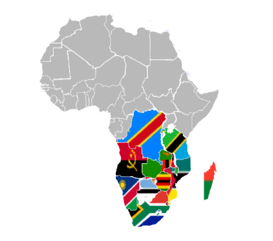 Map of Africa highlighting the SADC region